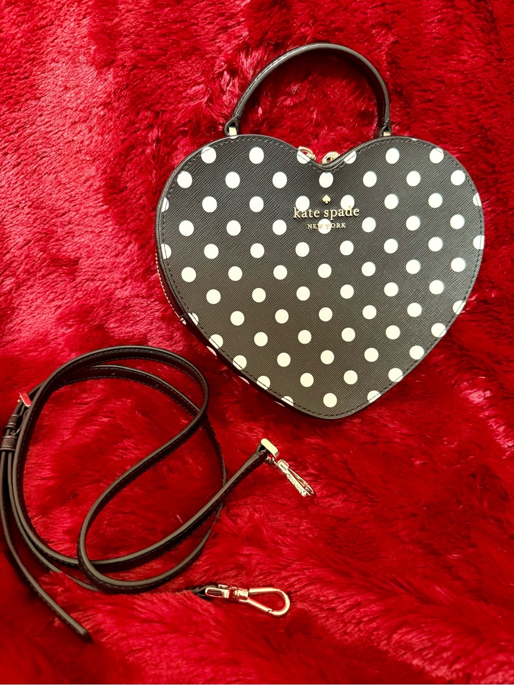 kate spade Black & White Polka Dot Heart Mini Bag